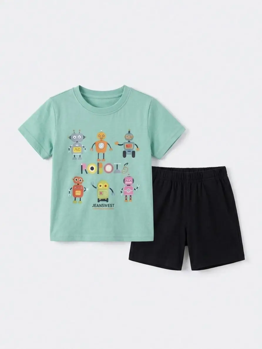 2 Pcs Boy's Cotton Printed Tracksuit