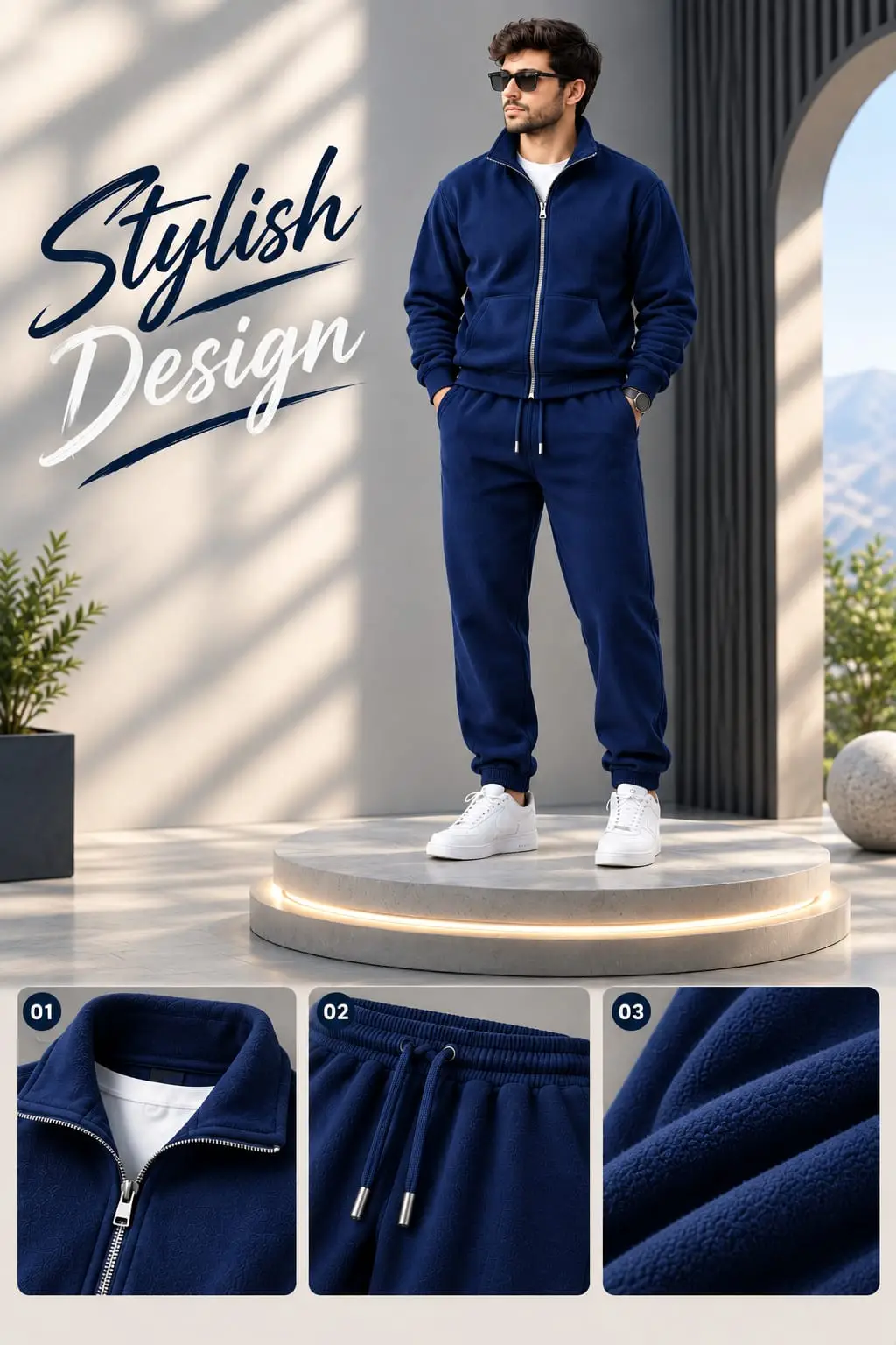 2 Pcs Men's Fleece Printed Zipper Hoodie