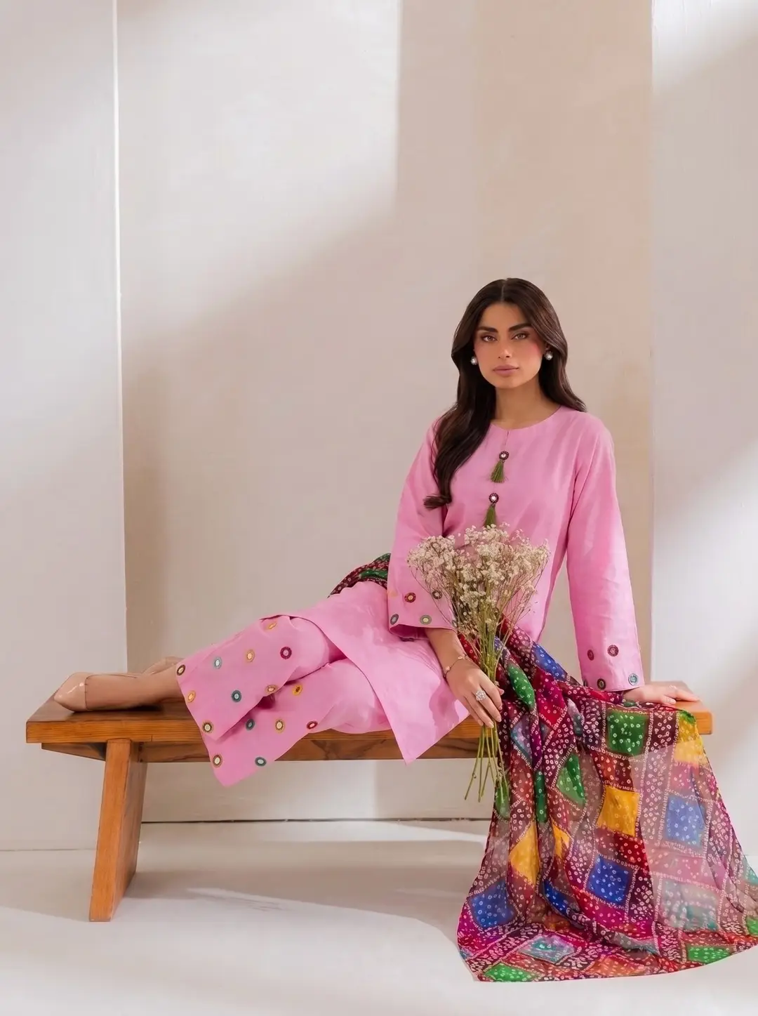 3 Pcs Women's Stitched Cotton Plain Suit