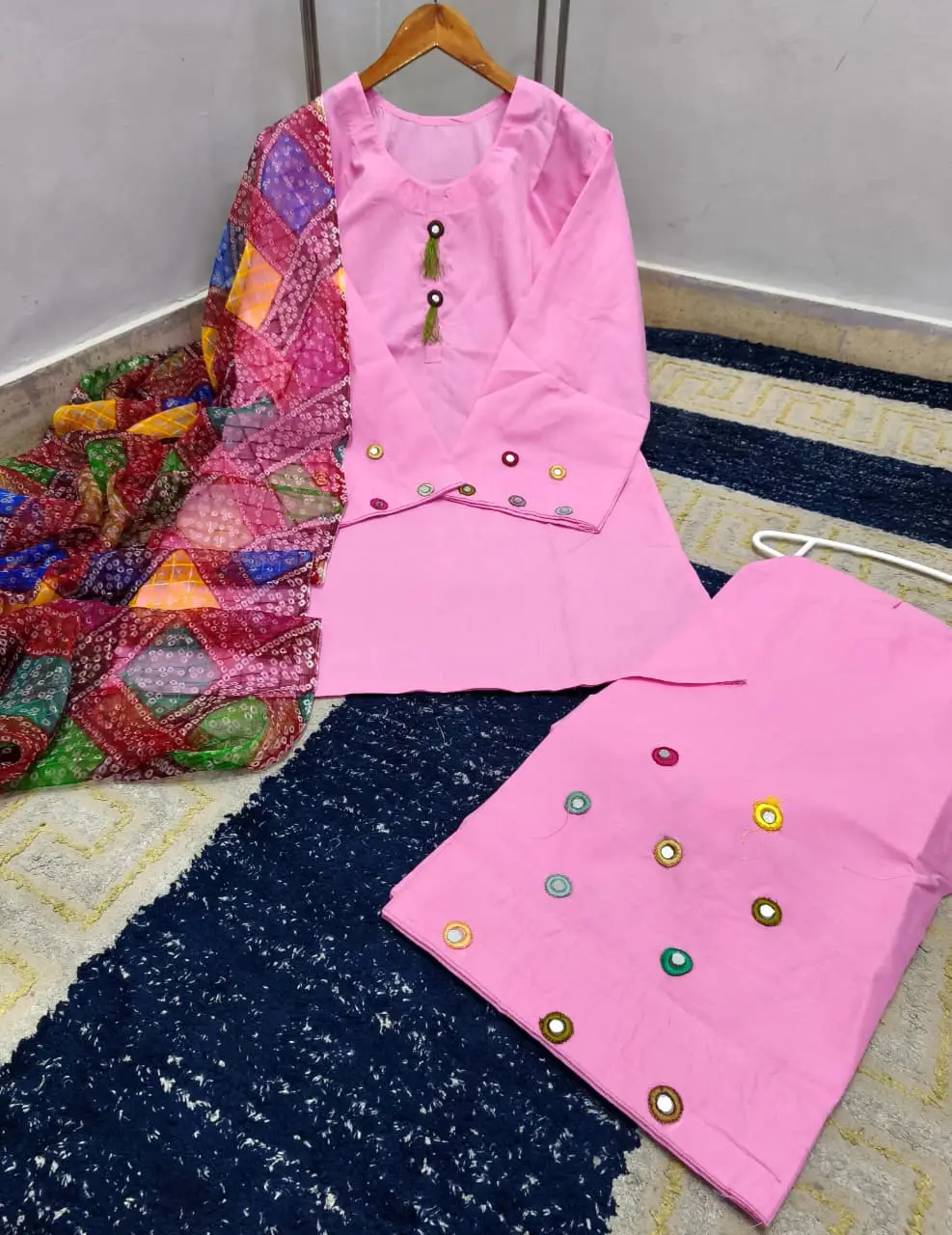 3 Pcs Women's Stitched Cotton Plain Suit