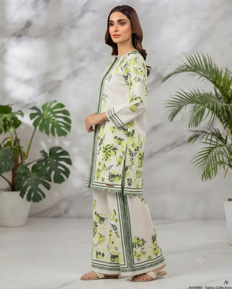 2 Pcs Women's Stitched Swiss Lawn Printed Co-Ord Set