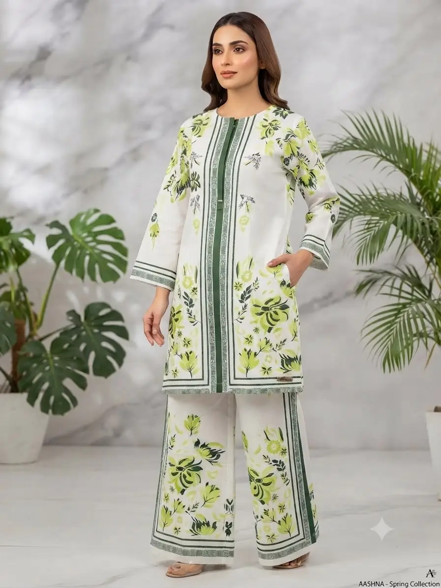 2 Pcs Women's Stitched Swiss Lawn Printed Co-Ord Set