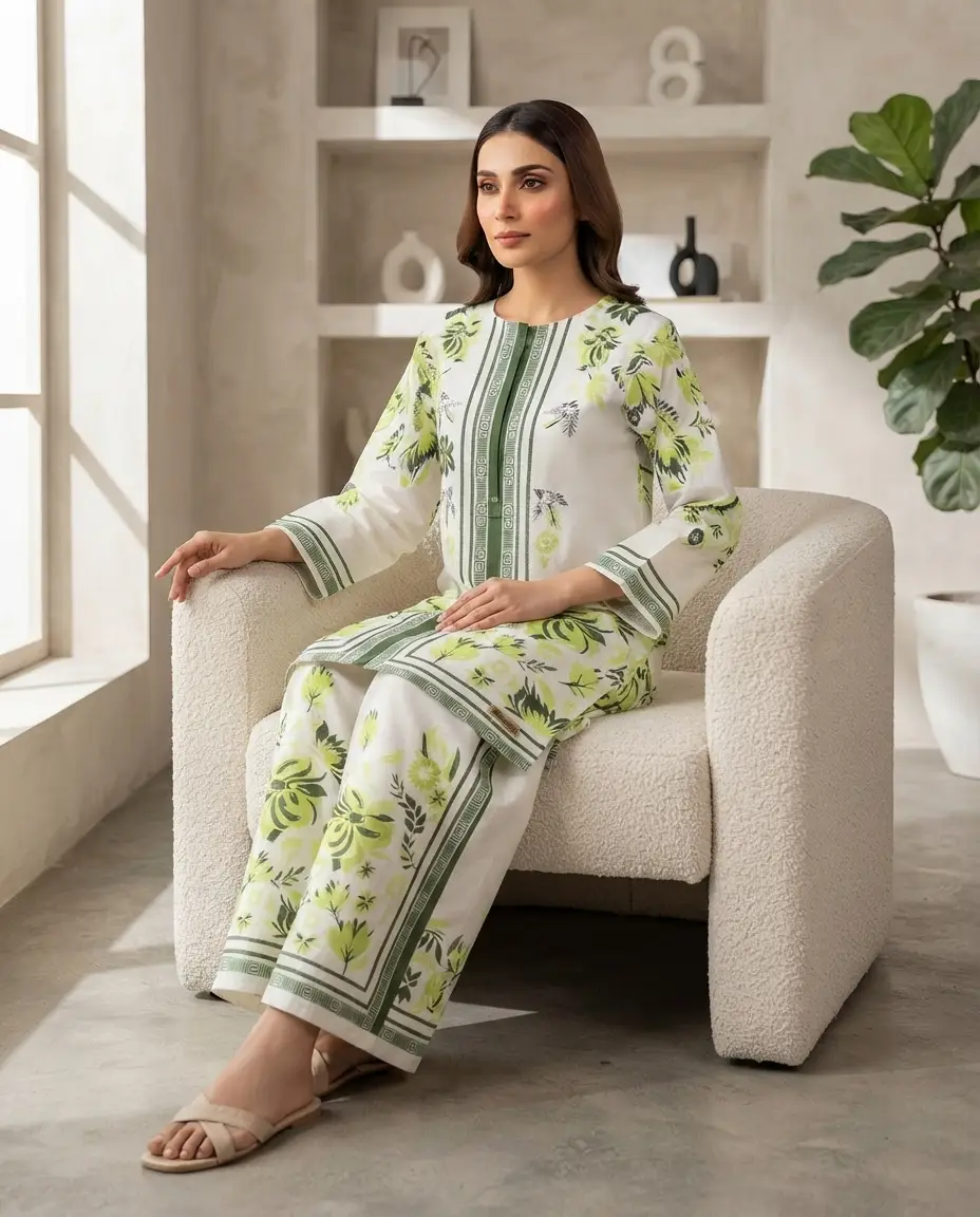 2 Pcs Women's Stitched Swiss Lawn Printed Co-Ord Set