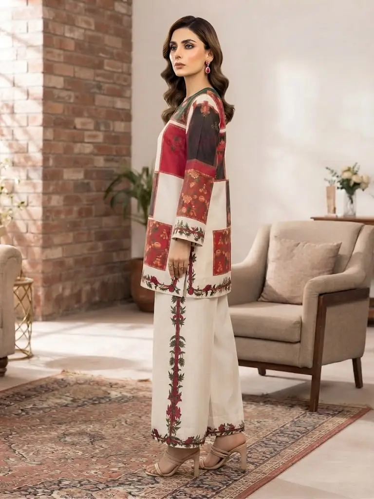 2 Pcs Women's Stitched Swiss Lawn Printed Co-Ord Set