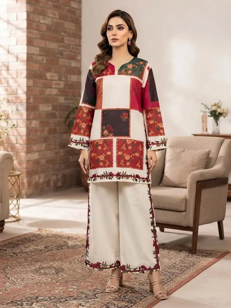 2 Pcs Women's Stitched Swiss Lawn Printed Co-Ord Set