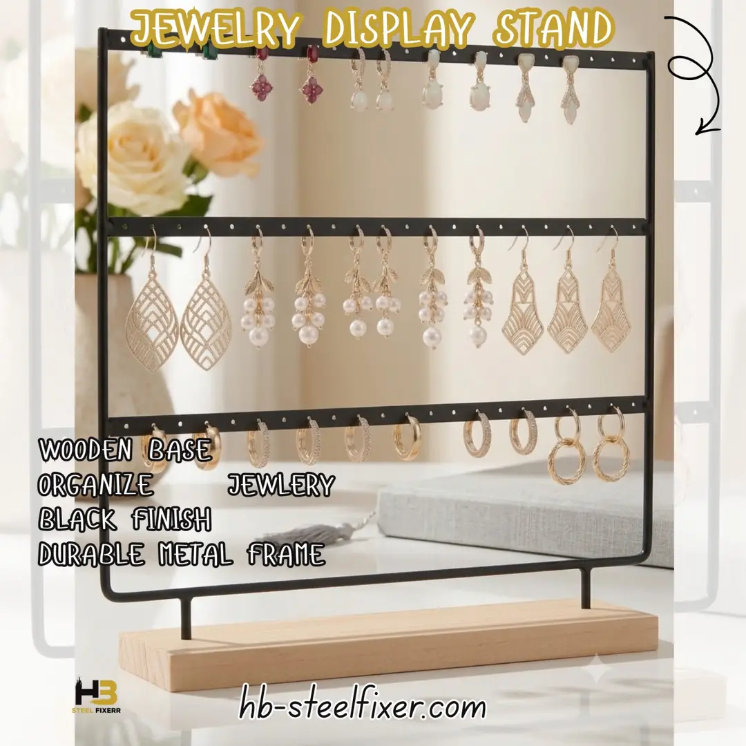 Metal Pyramid Jewelry Stand – Elegant Organizer with Wooden Base | HB Steel Fixer