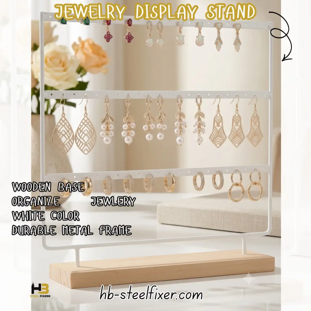 Metal Pyramid Jewelry Stand – Elegant Organizer with Wooden Base | HB Steel Fixer