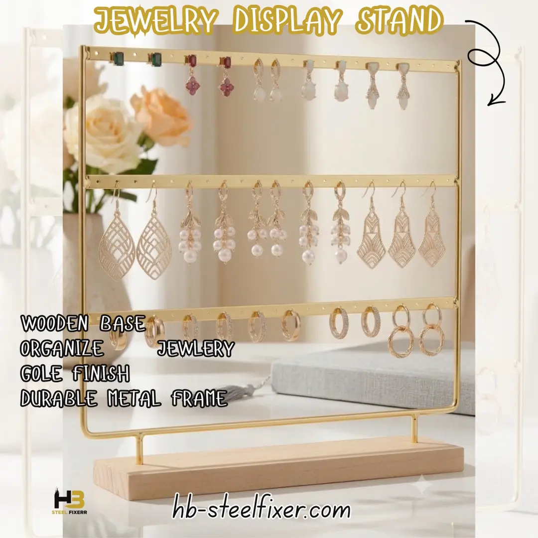 Metal Pyramid Jewelry Stand – Elegant Organizer with Wooden Base | HB Steel Fixer