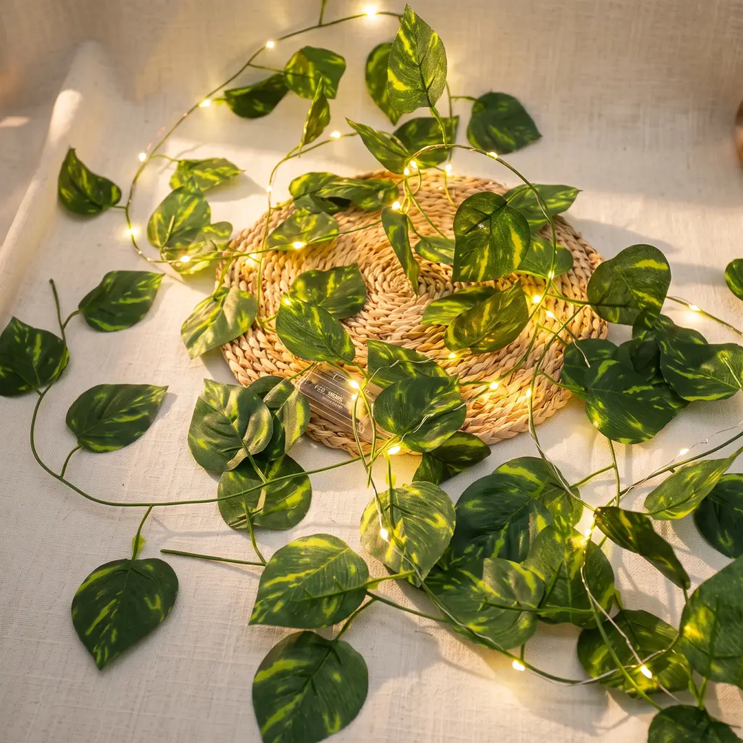 Artificial 7 ft Bail Leaves with 9 ft Battery Operated Light
