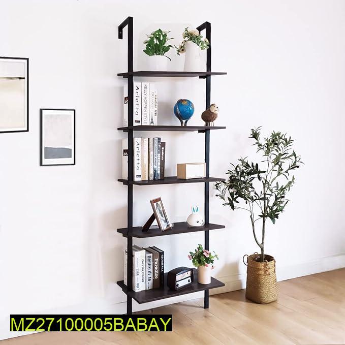 5-Layer Black Wood Bookshelf Rack for Home Office