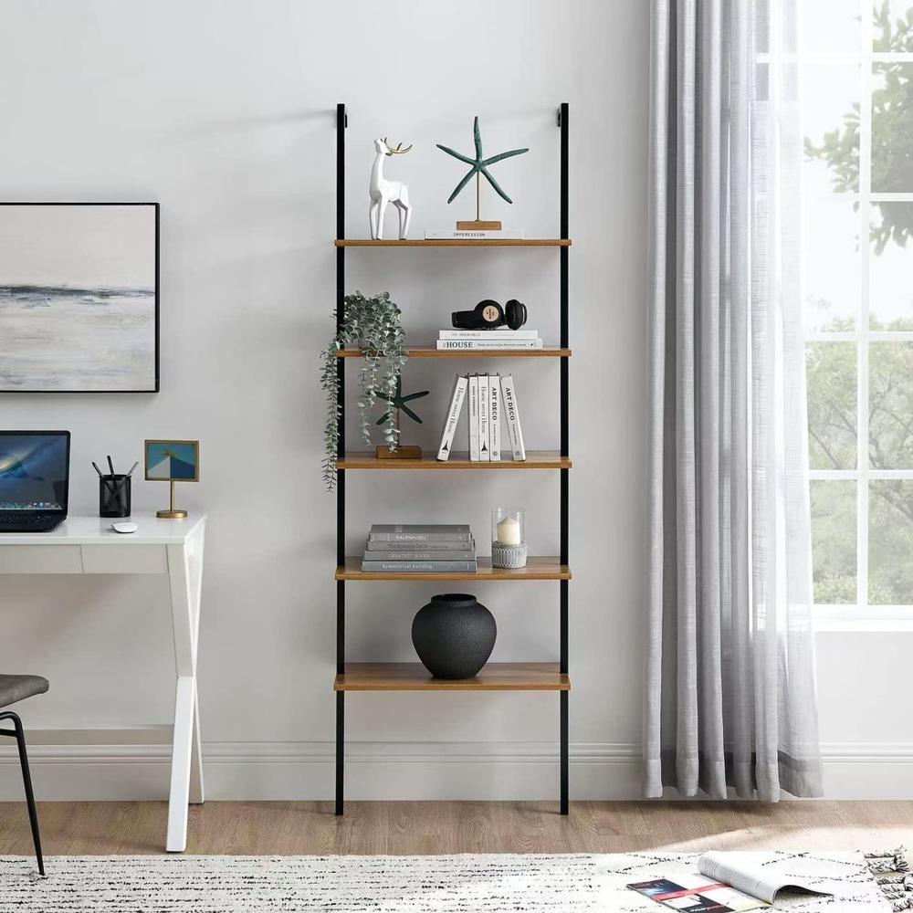5-Layer Black Wood Bookshelf Rack for Home Office