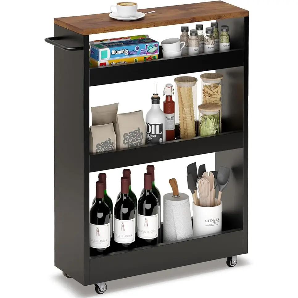 3 Tier Kitchen Storage Trolley with Wheels | Slim Rolling Organizer Cart | Kitchen Spice Rack | Bathroom Storage Shelf | Space Saving Utility Rack