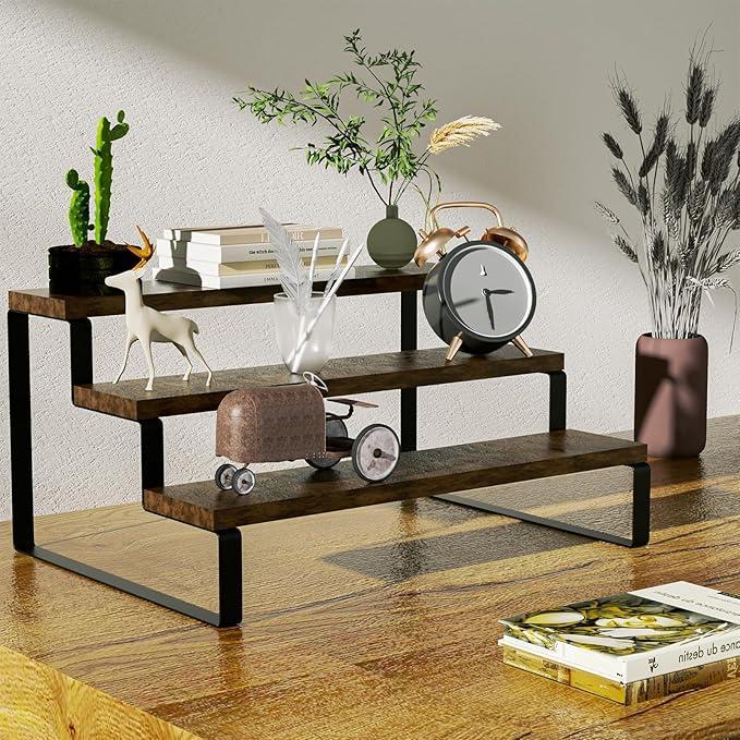 Wooden Bathroom Rack Black Metal Legs 14x9x6 Inch