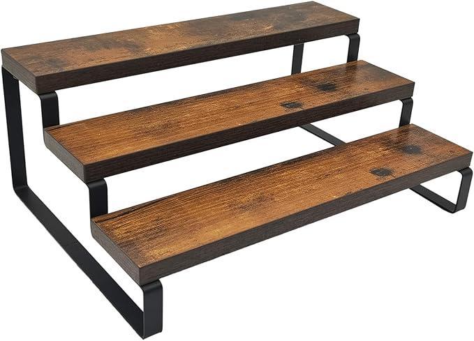 Wooden Bathroom Rack Black Metal Legs 14x9x6 Inch