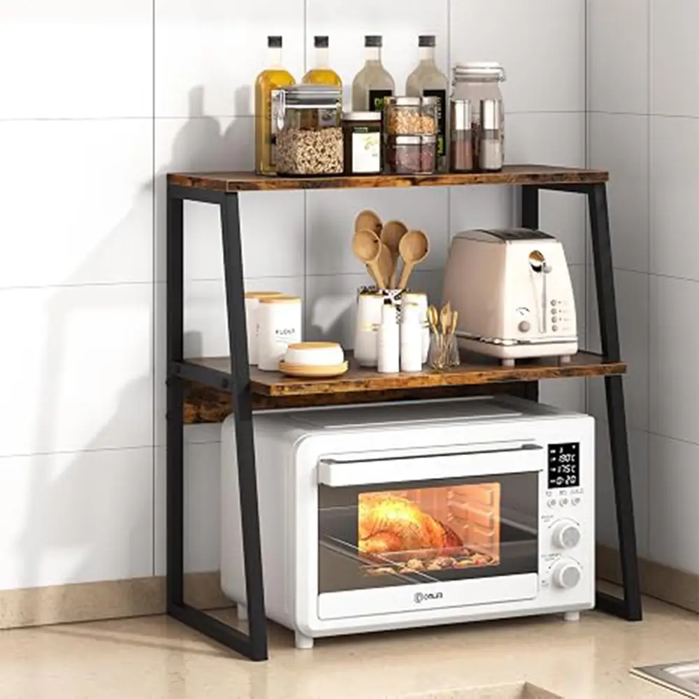 Microwave Oven Stand with Storage Shelf | 2 Tier Kitchen Organizer Rack | Countertop Storage Shelf | Coffee Bar Station | Home Kitchen Furniture