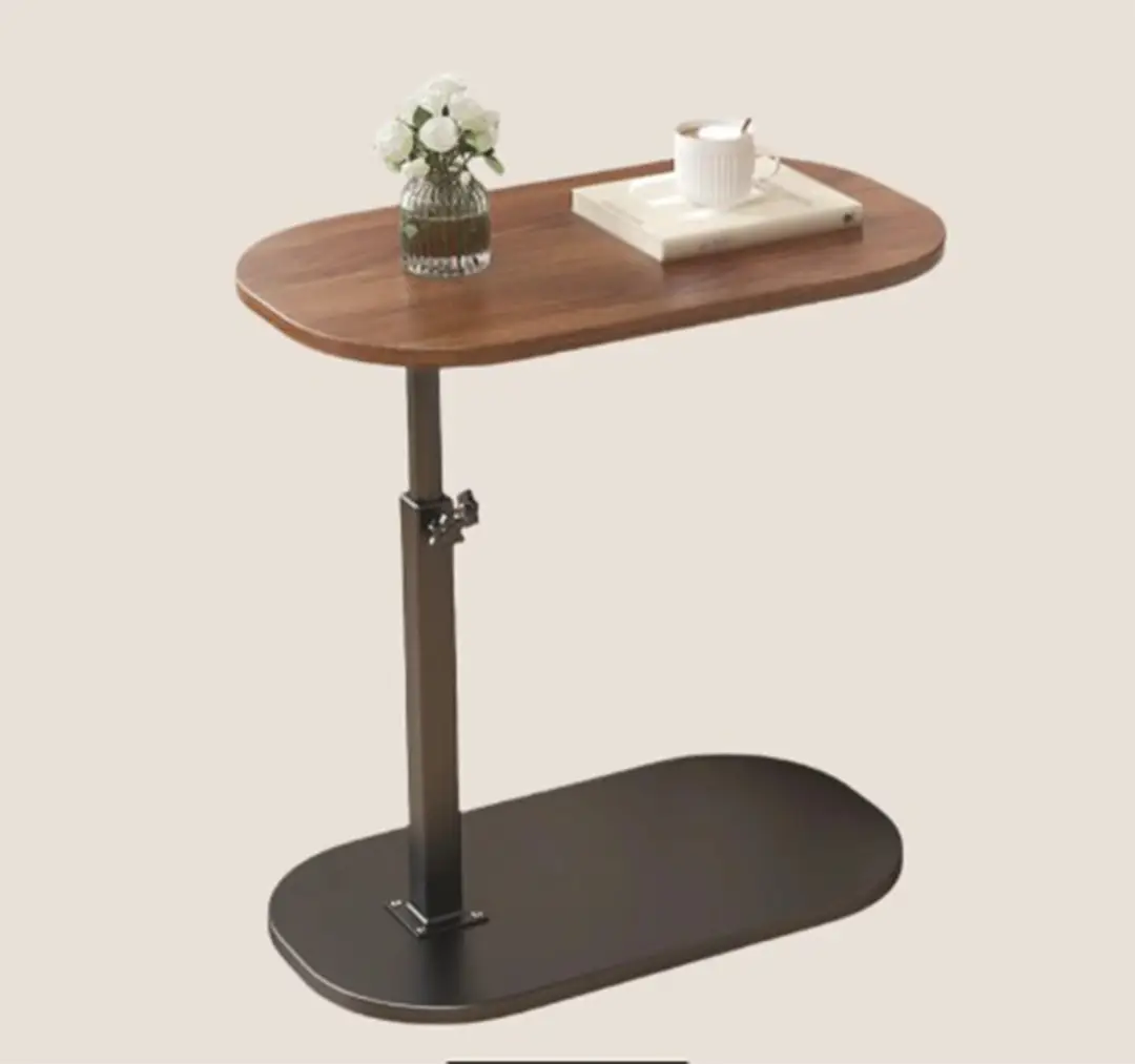 Height Adjustable Wooden C-Shaped Sofa Side Table | Oval Laptop Table with 360° Rotating Top | Multipurpose Bed & Couch Table