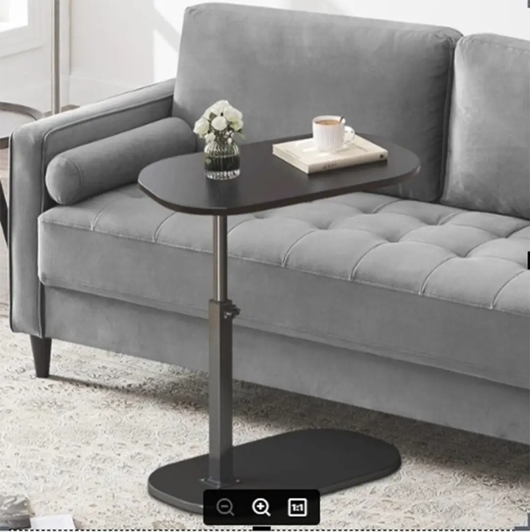 Height Adjustable Wooden C-Shaped Sofa Side Table | Oval Laptop Table with 360° Rotating Top | Multipurpose Bed & Couch Table