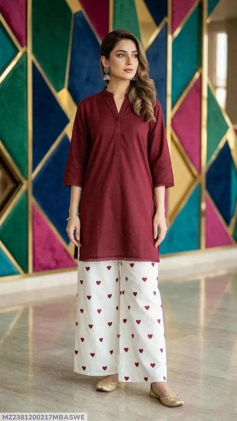 2 Pcs Women's Stitched Cotton Lawn Block Printed Shirt And Trouser