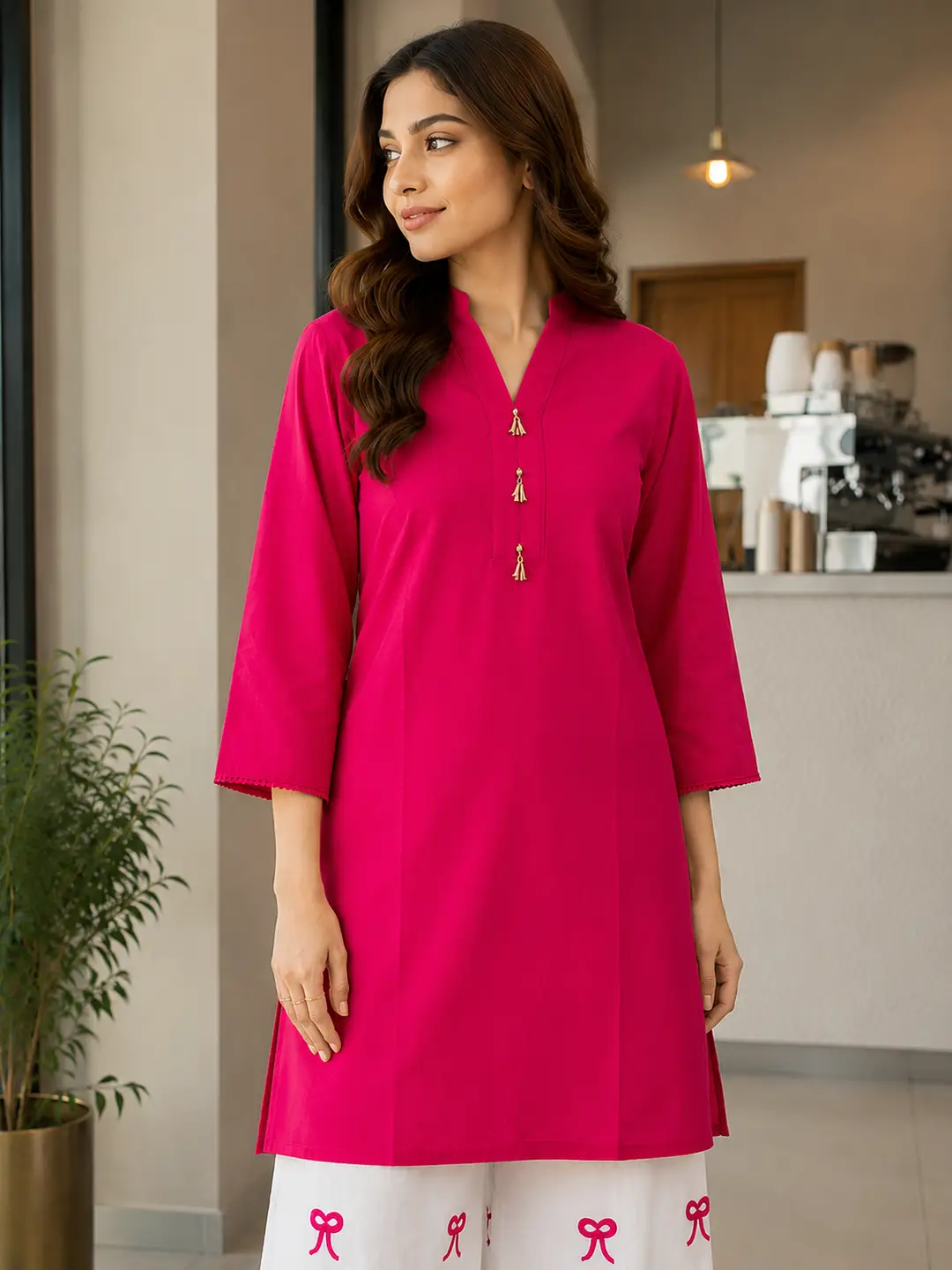 2 Pcs Women's Stitched Lawn Shirt And Embroidered Trouser Viral Tile Design