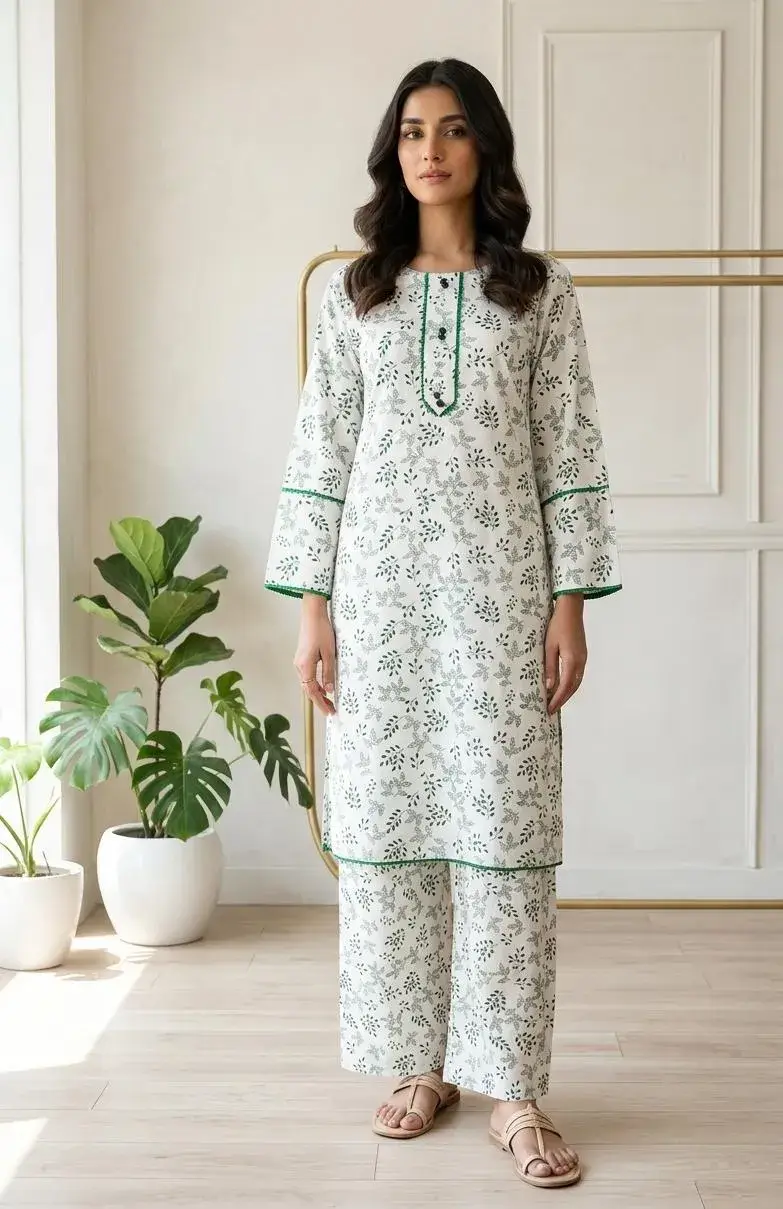 2 Pcs Women's Stitched Lawn Printed Shirt And Trouser  Independence day