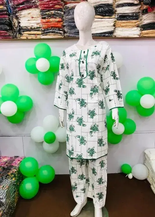 2 Pcs Women's Stitched Lawn Printed Shirt And Trouser  Independence day