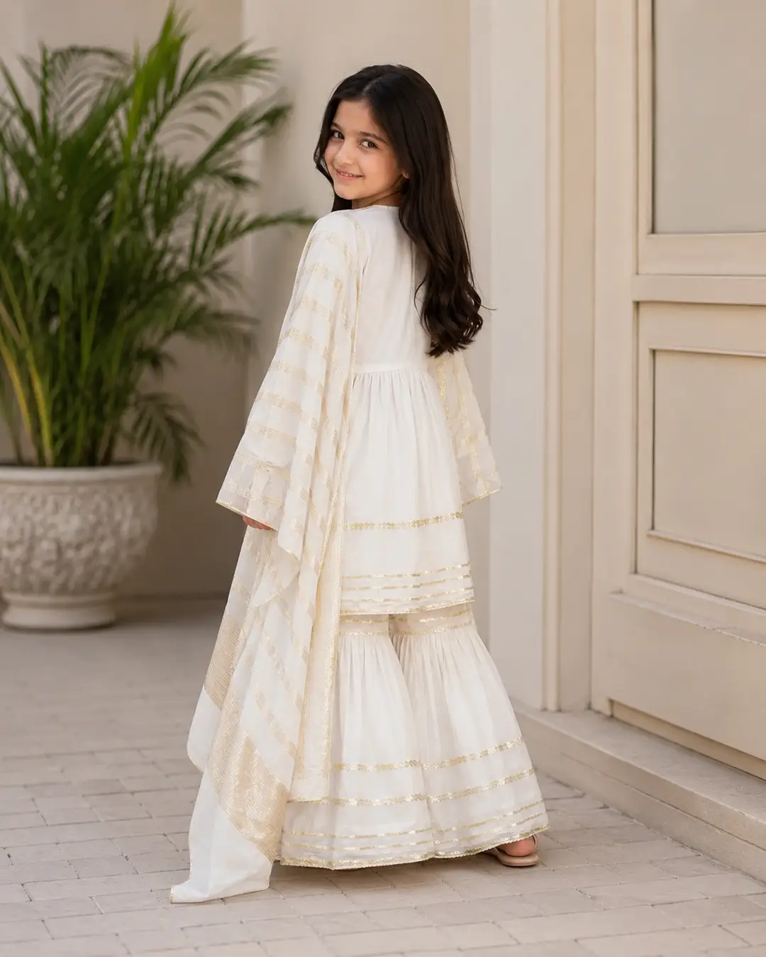 3 Pcs Girl's  Lawn Embroidered Frock And Trouser Set