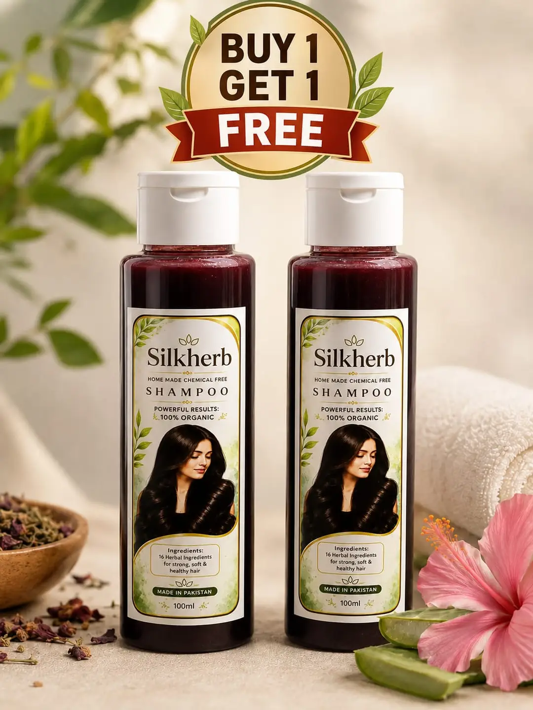 SilkHerb Herbal Shampoo 200ml | Hibiscus, Rosemary & Aloe Vera | Hair Fall & Dandruff Care | Buy 1 Get 1 Free