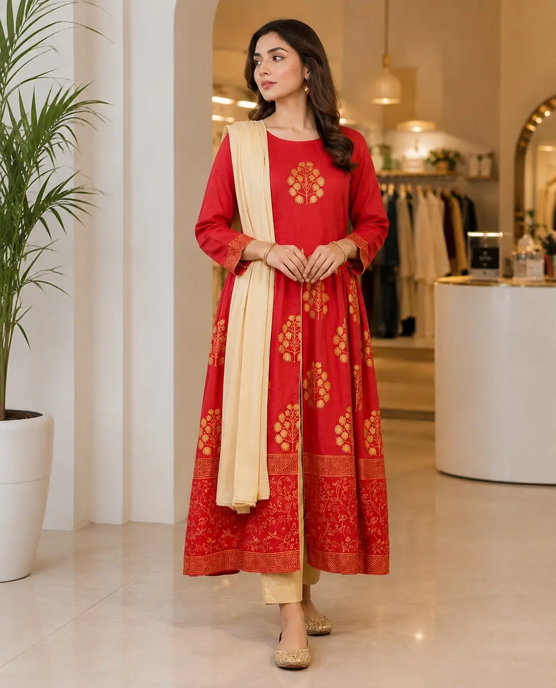 3 Pcs Women's Stitched Arabic Lawn Block Printed Suit