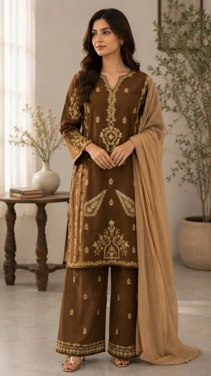 3 Pcs Women's Stitched Cotton Lawn Embroidered Suit
