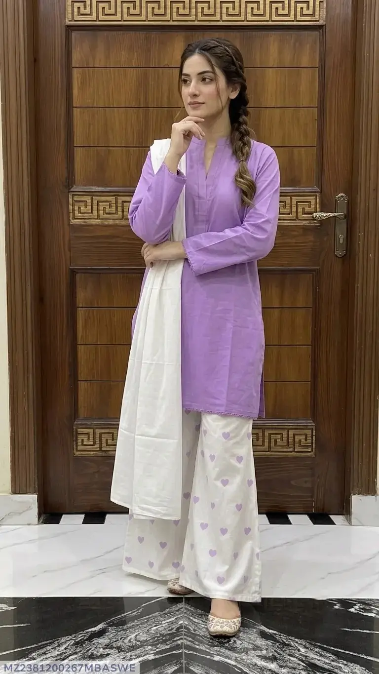 3 Pcs Women's Stitched Cotton Lawn Printed Suit