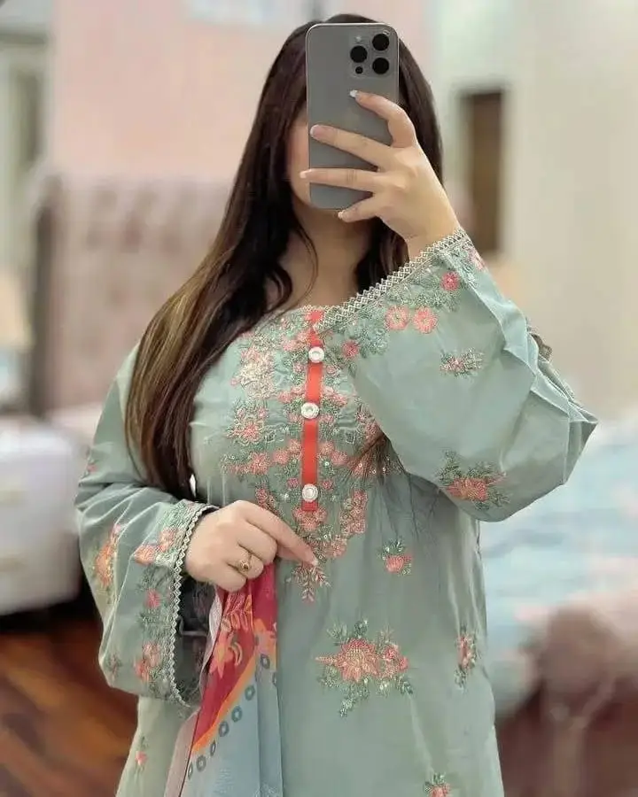 3 Pcs Women's Stitched Lawn Block Printed Shirt And Trouser and dupatta