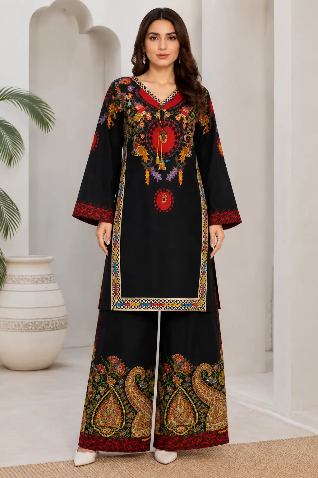 3 Pcs Women's Stitched Chiffon Hand Work Suit