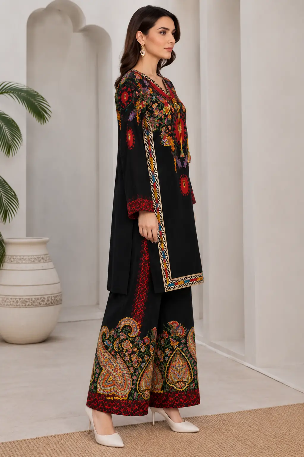 3 Pcs Women's Stitched Chiffon Hand Work Suit