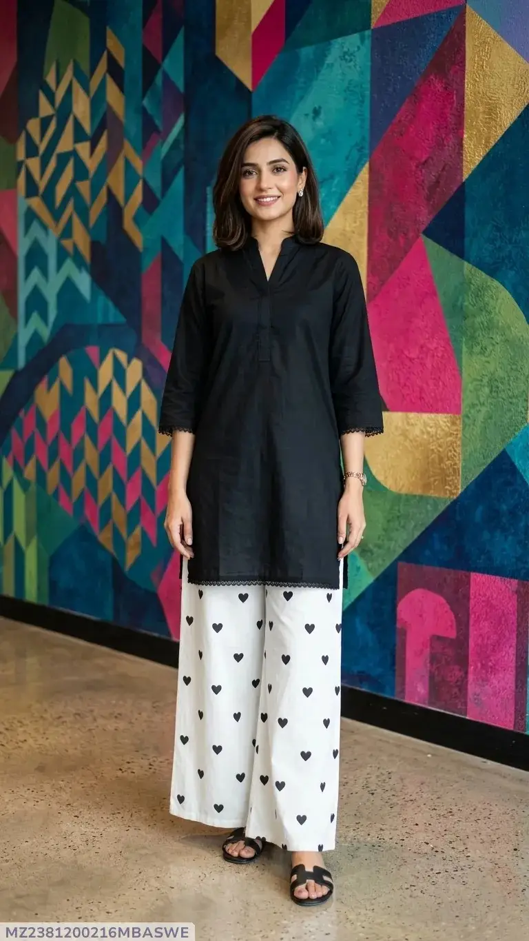 2 Pcs Women's Stitched Cotton Lawn Block Printed Shirt And Trouser