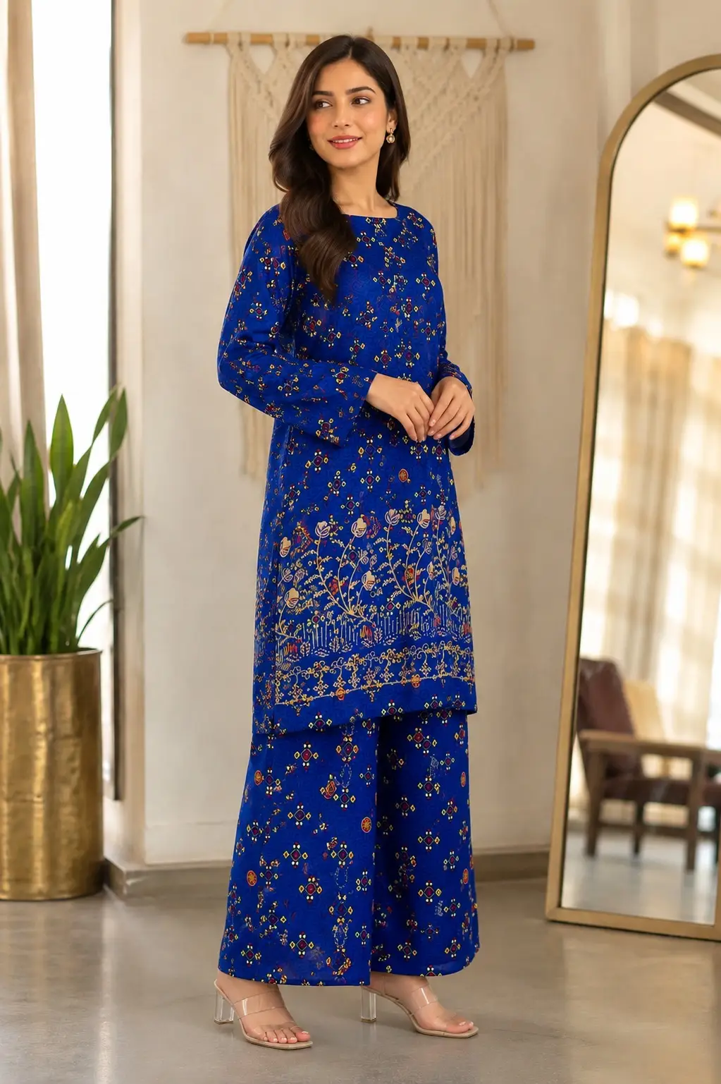 2 Pcs Women's Stitched Lawn Block Printed Shirt And Trouser lase