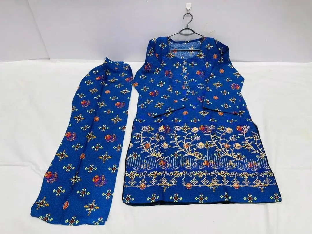 2 Pcs Women's Stitched Lawn Block Printed Shirt And Trouser lase