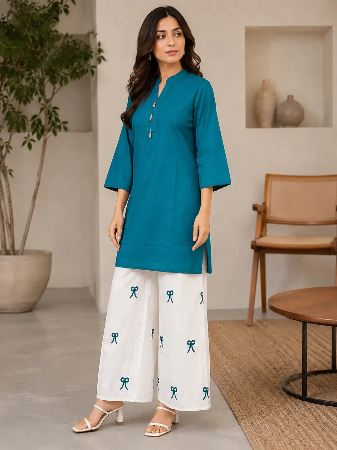2 Pcs Women's Stitched Lawn Embroidered Shirt And Trouser