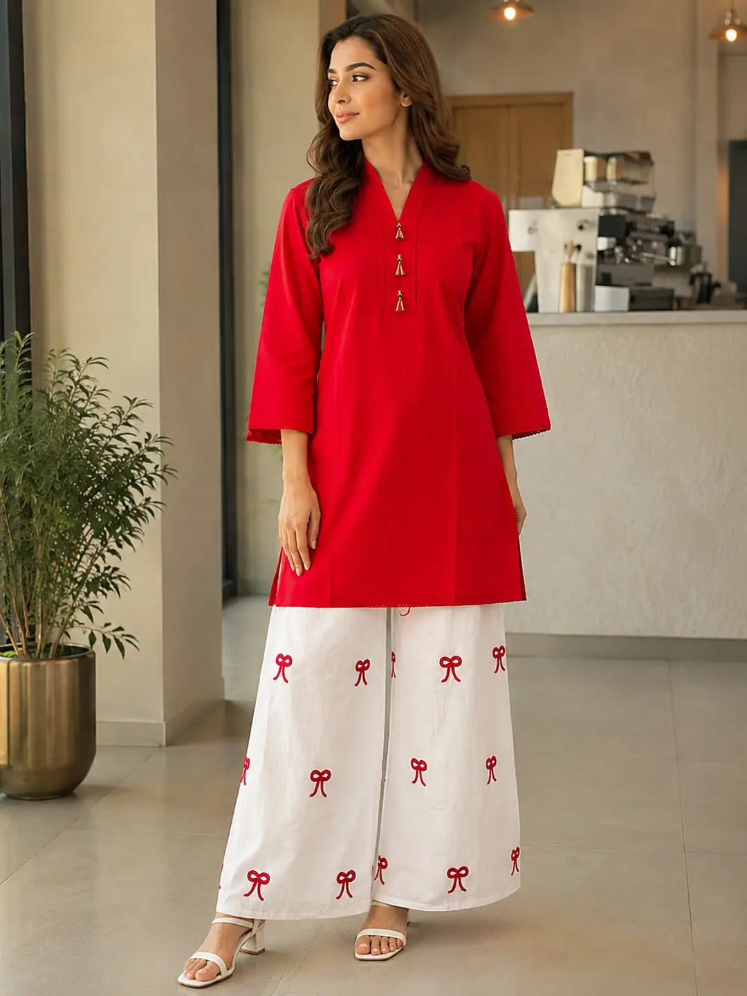 2 Pcs Women's Stitched Cotton Lawn Embroidered Shirt And Trouser
