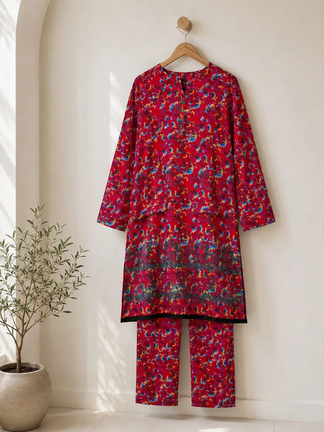 2 Pcs Women's Stitched Lawn Digital Print Shirt And Trouser