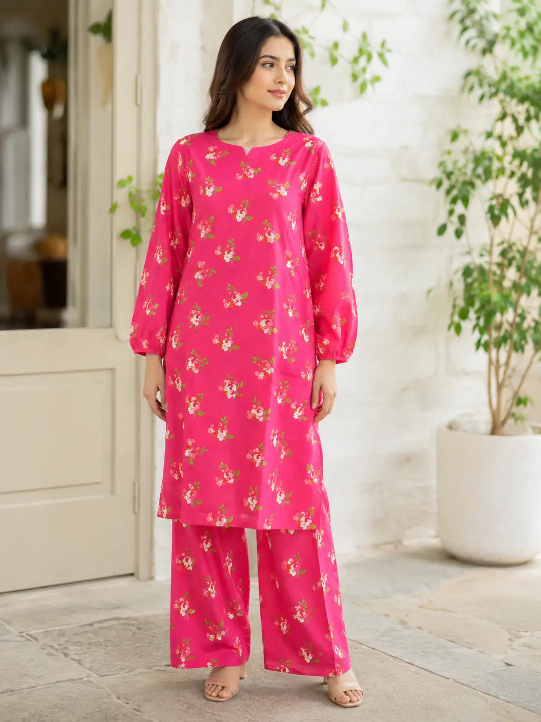 2 Pcs Women's Stitched Lawn Printed Shirt And Trouser