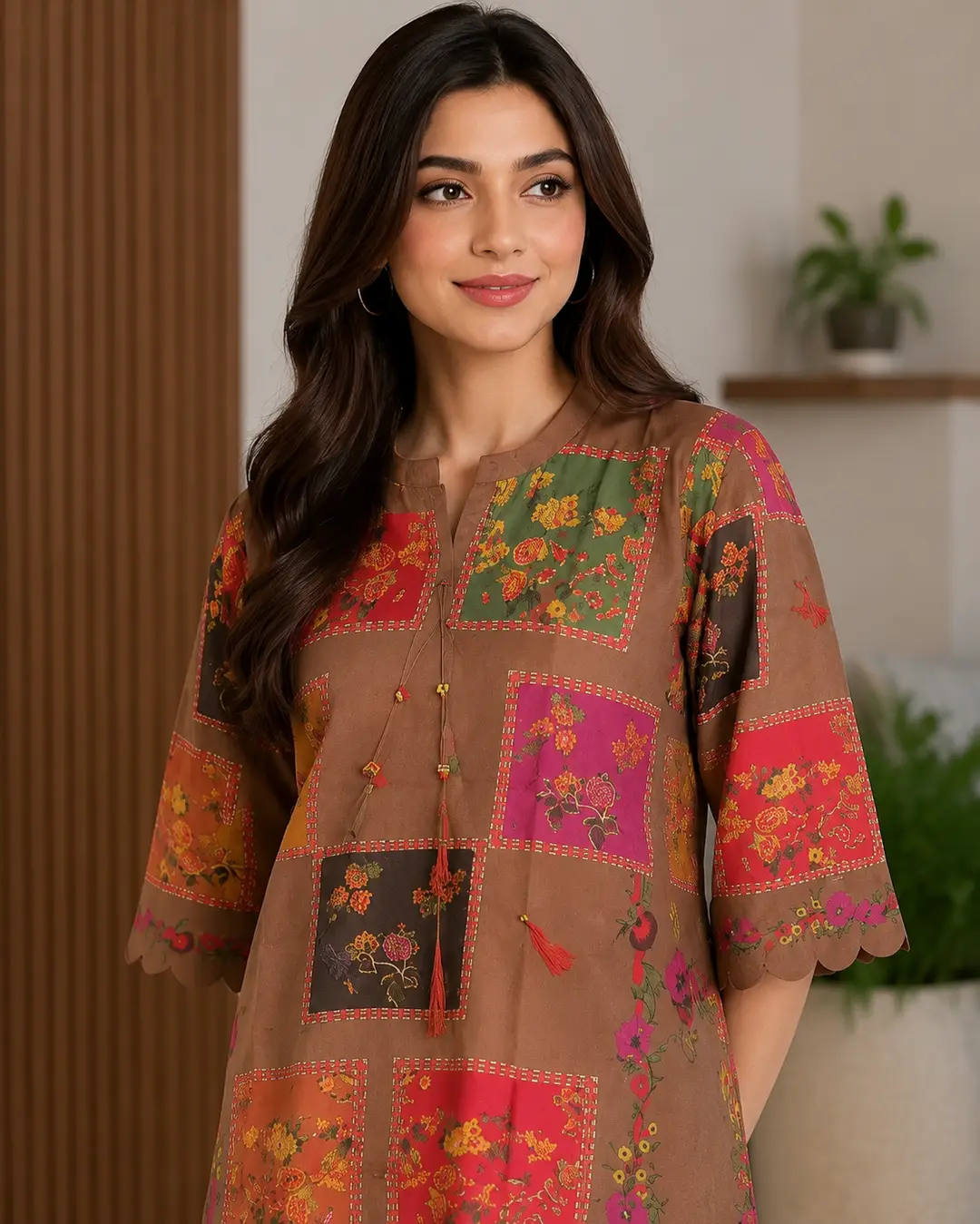 2 Pcs Women's Stitched Arabic Lawn Printed Shirt And Trouser