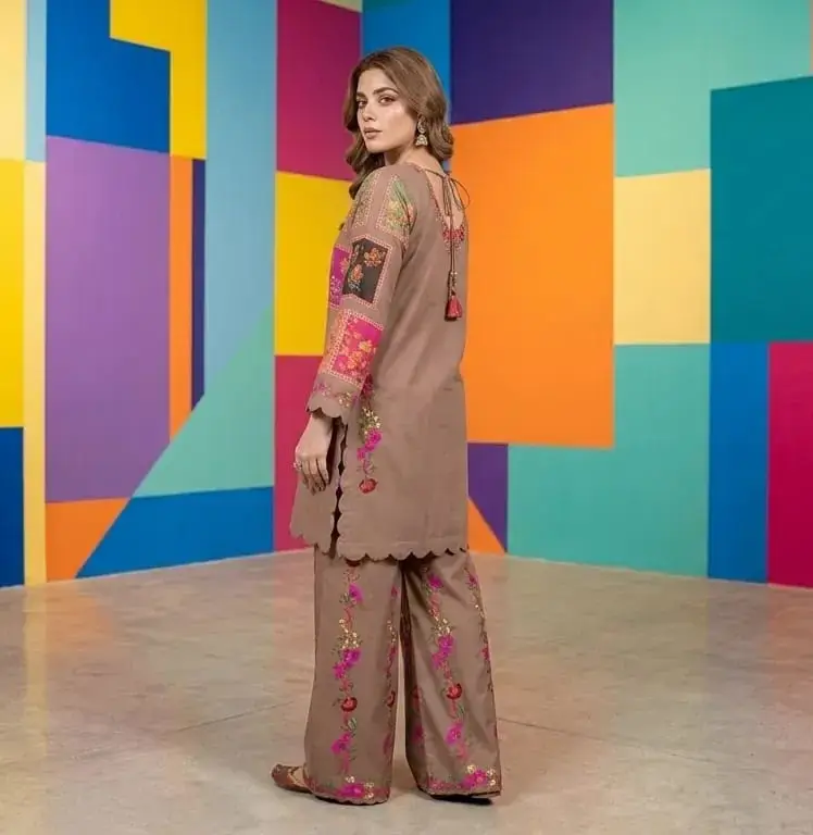 2 Pcs Women's Stitched Arabic Lawn Printed Shirt And Trouser