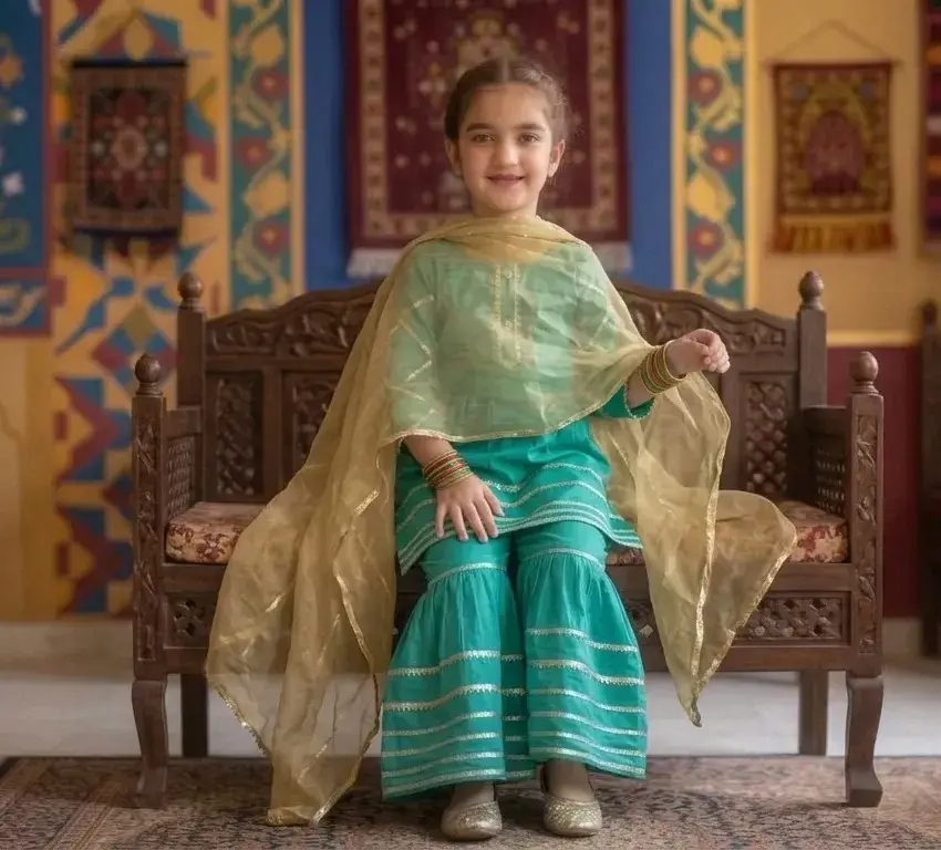 3 Pcs Girl's Arabic Lawn Embroidered Kurta And Shalwar Suit