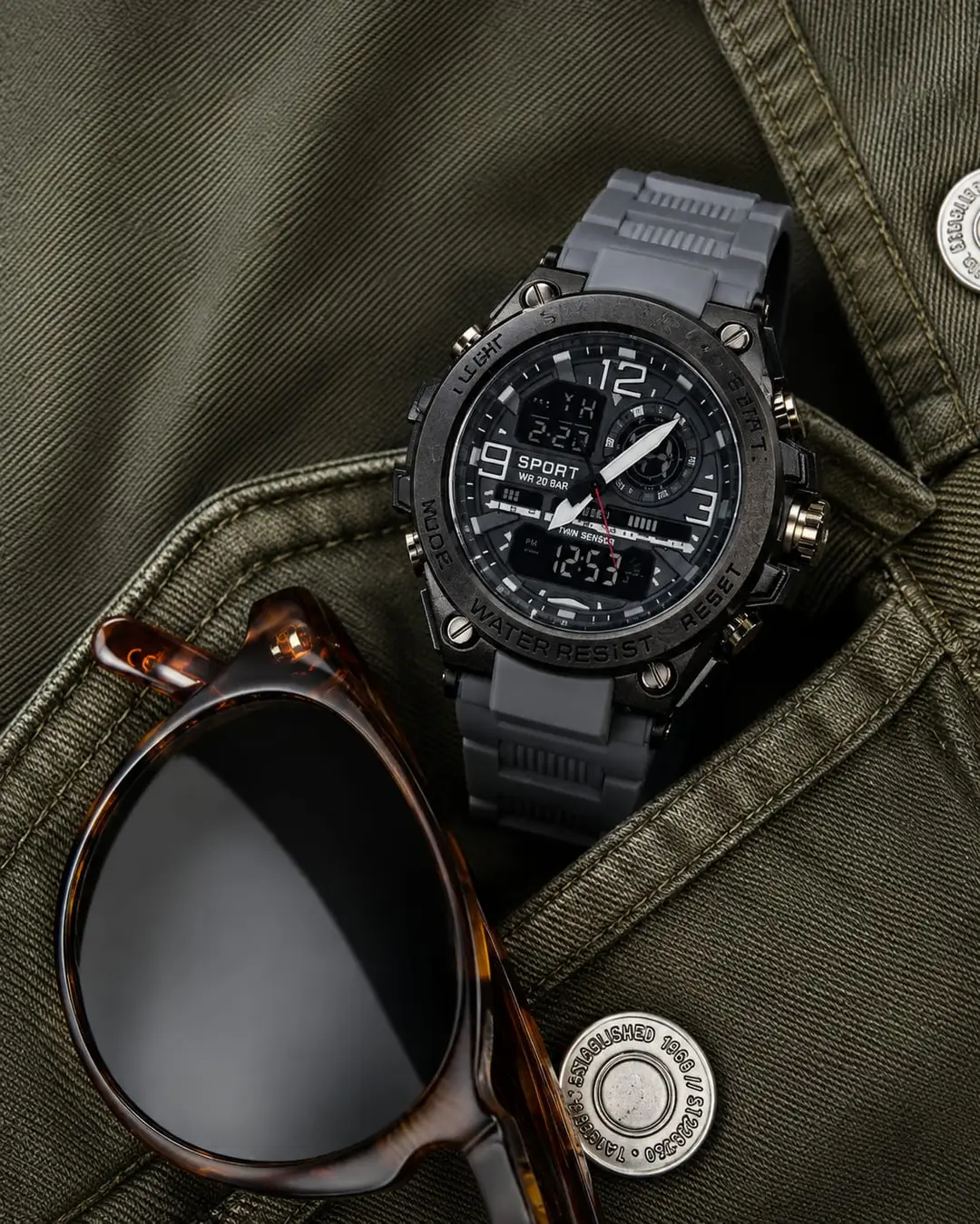Men's Sports Digital Analog Watch | Military Style Chronograph | Black Dial | Large Display | Water Resistant Wrist Watch
