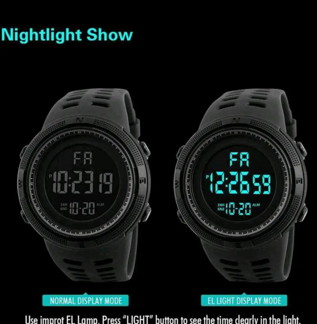 Military Style Digital Sports Watch for Men | LED Backlight | Waterproof | Alarm | Stopwatch | Silicone Strap | Outdoor Casual Wrist Watch