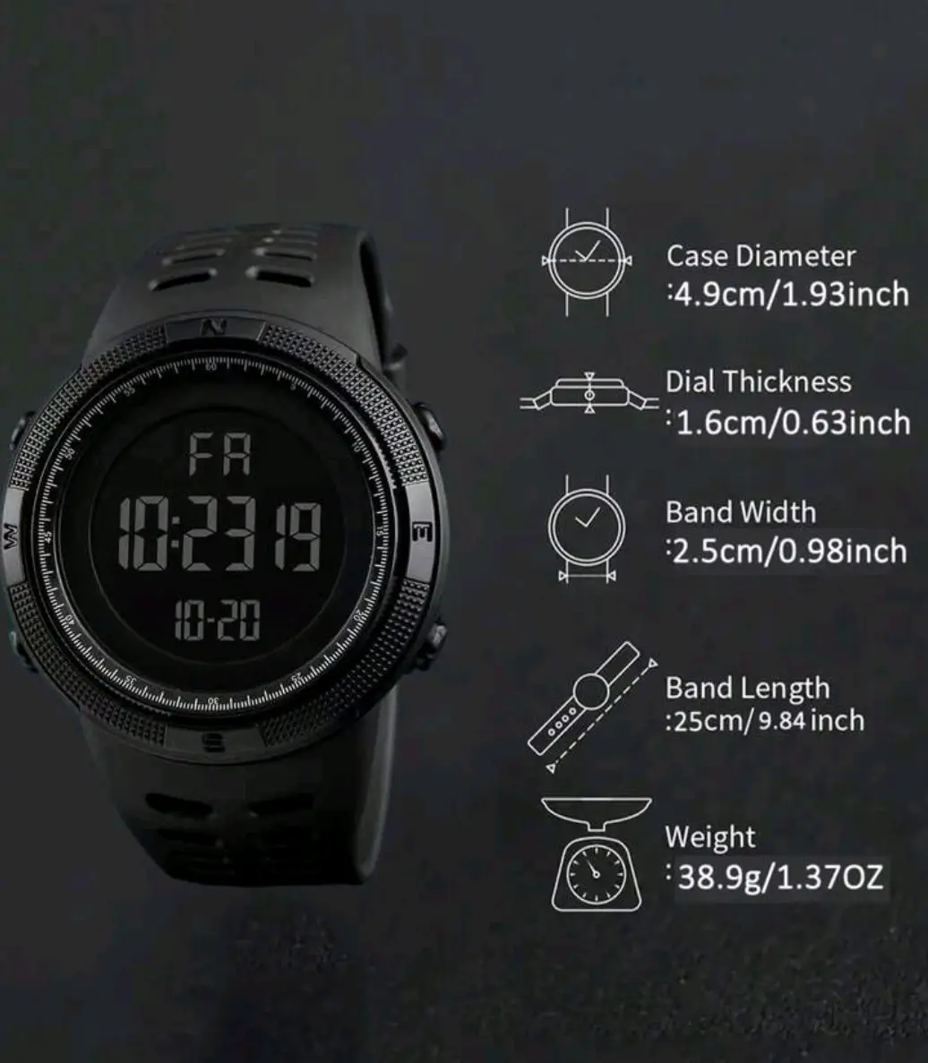 Military Style Digital Sports Watch for Men | LED Backlight | Waterproof | Alarm | Stopwatch | Silicone Strap | Outdoor Casual Wrist Watch