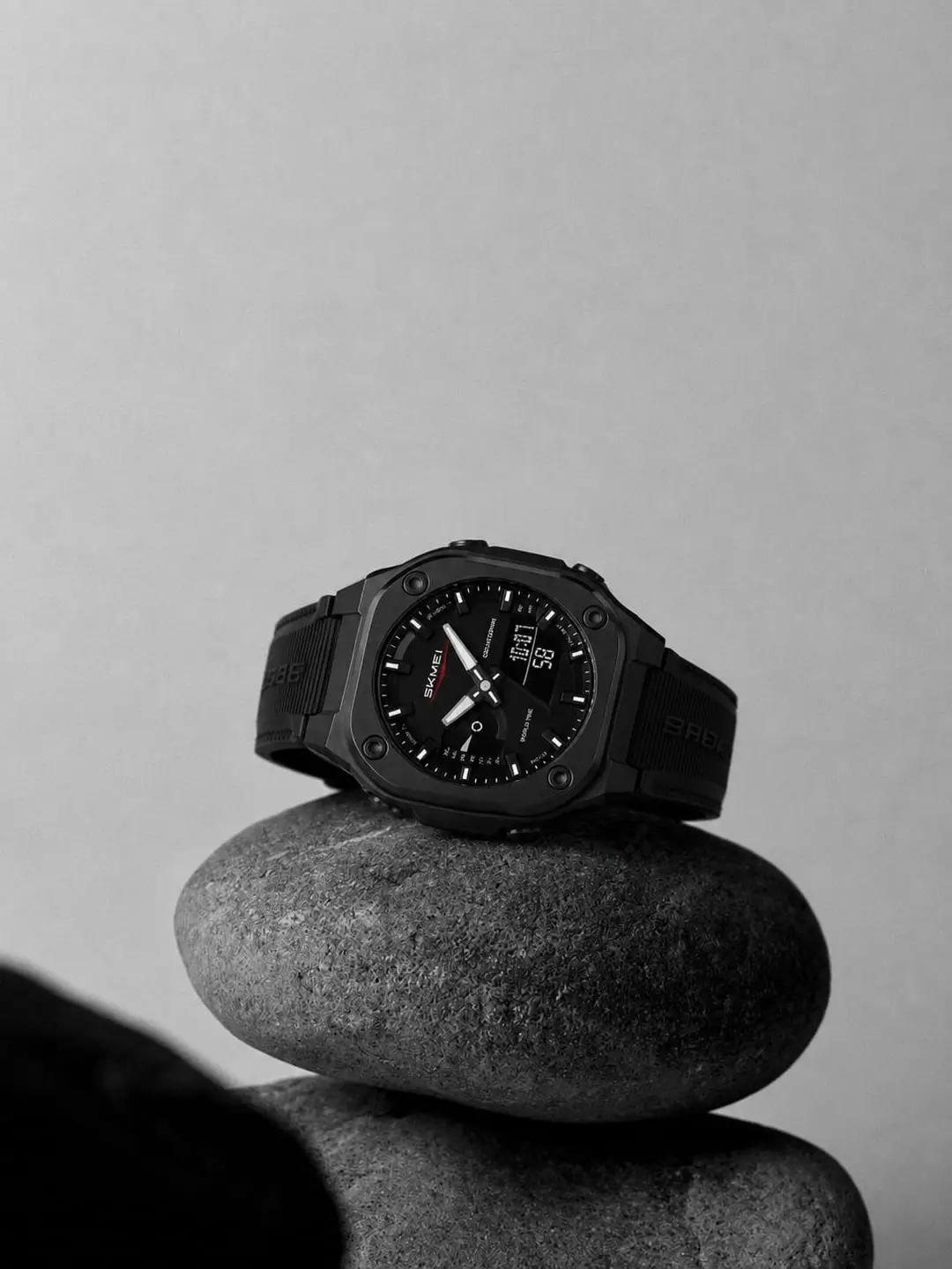SKMEI 2328 Square Multifunction Men's Watch Dual Movement TPU Strap Sport Outdoor Cool Style Male Electronic Quartz Wristwatch