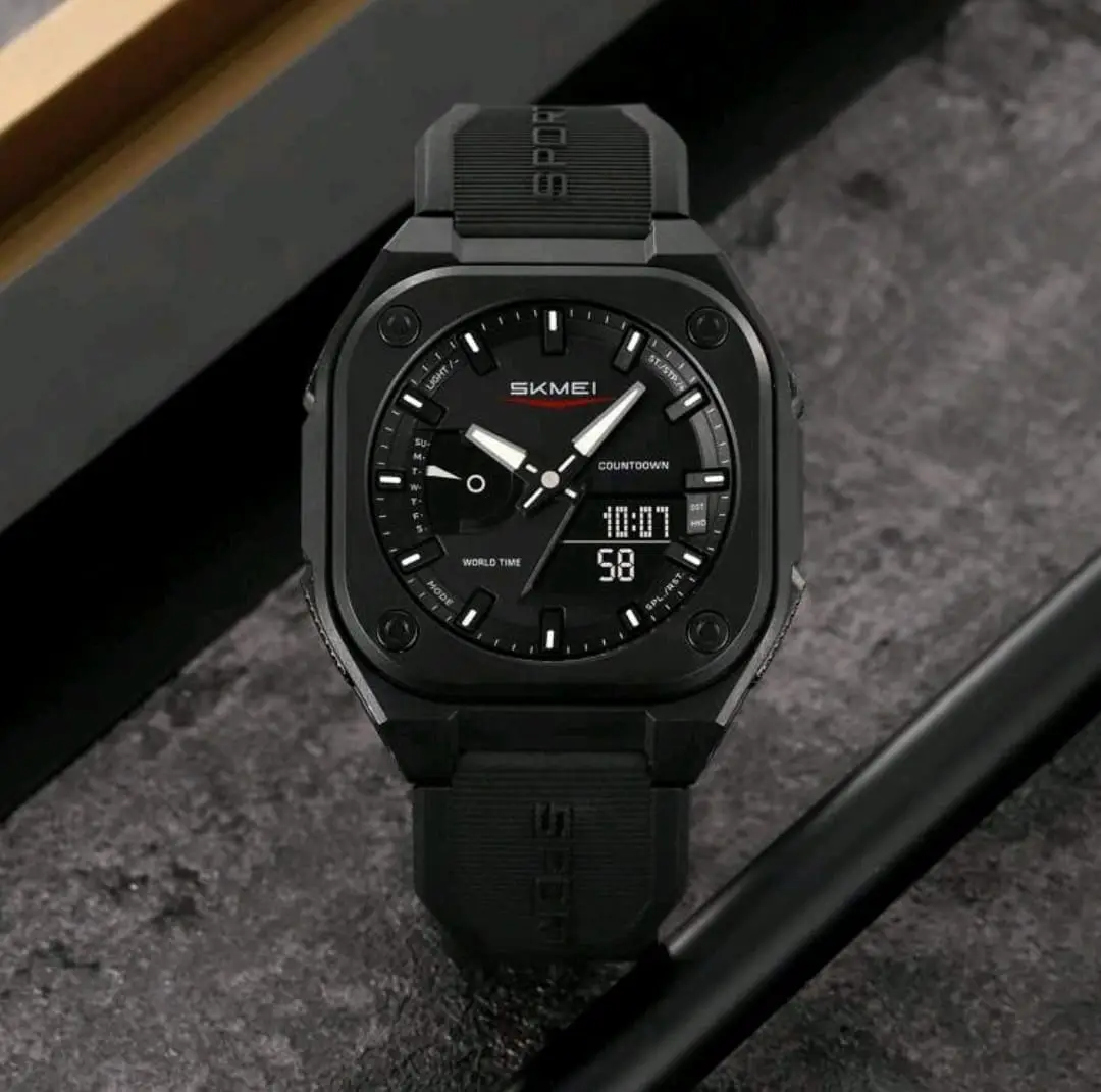 SKMEI 2328 Square Multifunction Men's Watch Dual Movement TPU Strap Sport Outdoor Cool Style Male Electronic Quartz Wristwatch