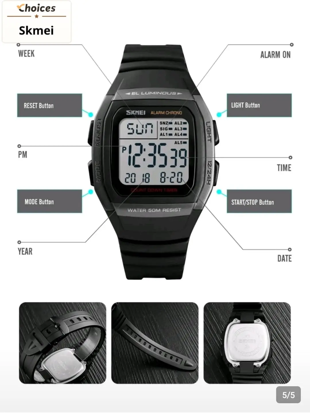 SKMEI 1278 Men's Digital Sports Watch | Alarm Chronograph | Countdown Timer | EL Backlight | 50M Water Resistant | 12/24H Display