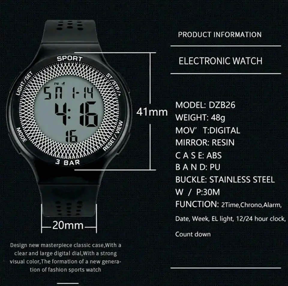 Taixun Digital Sports Watch Black Colour